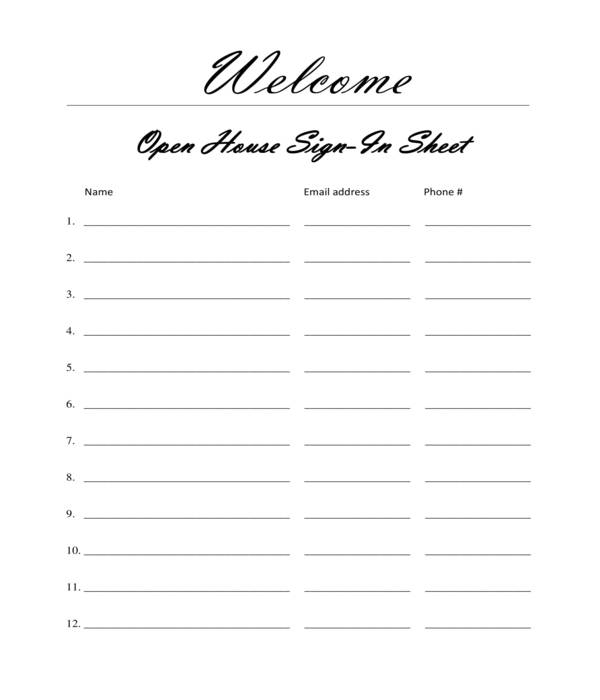 Free Printable Open House Sign In Sheets