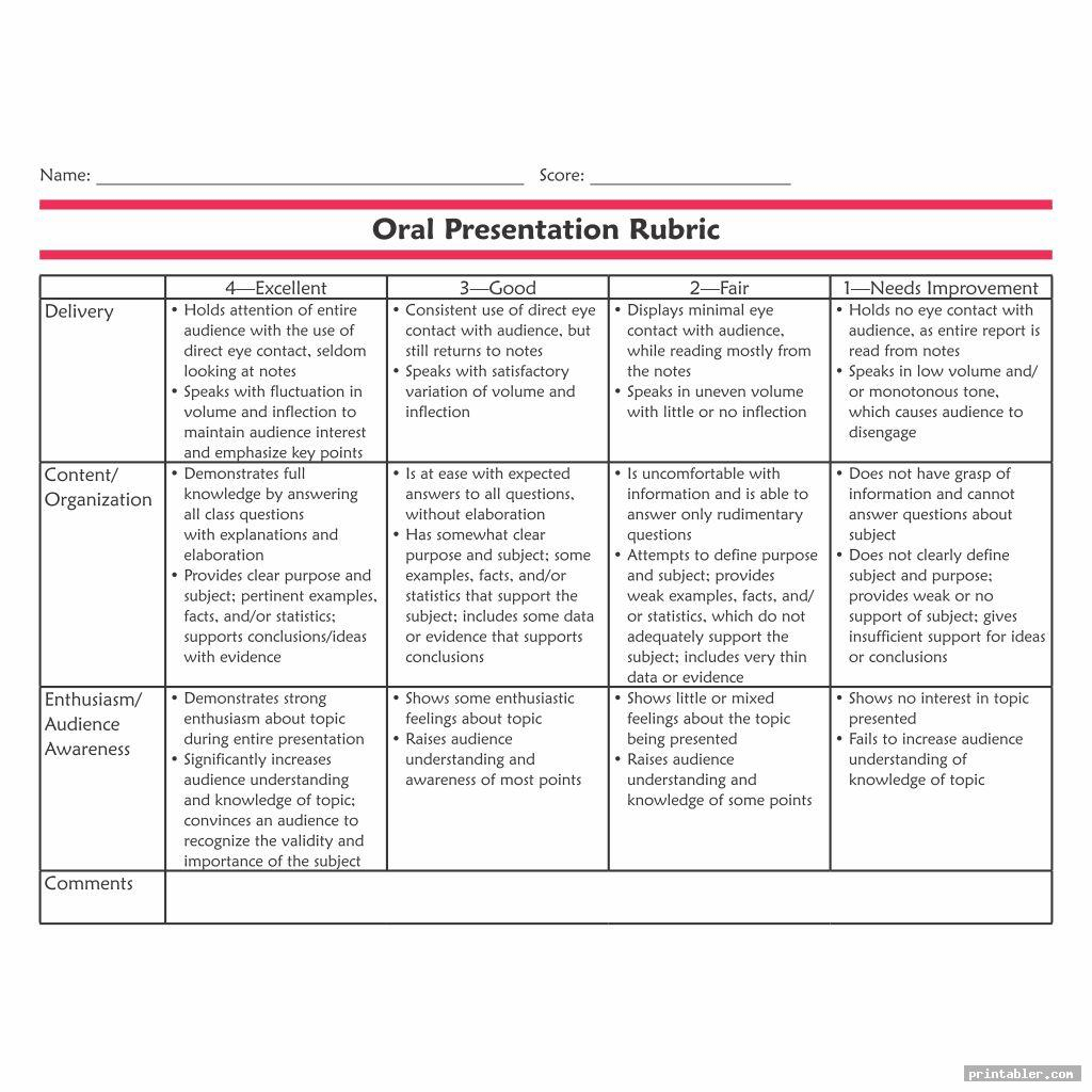 Free Printable Oral Presentation Rubric