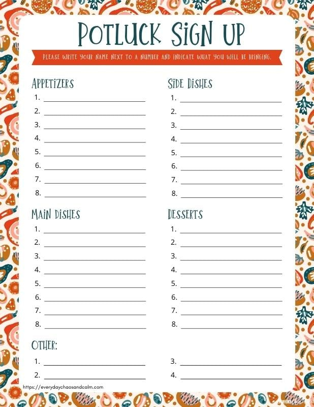 Free Printable Potluck Sign Up Sheets Easter Breakfast Potluck Signup
