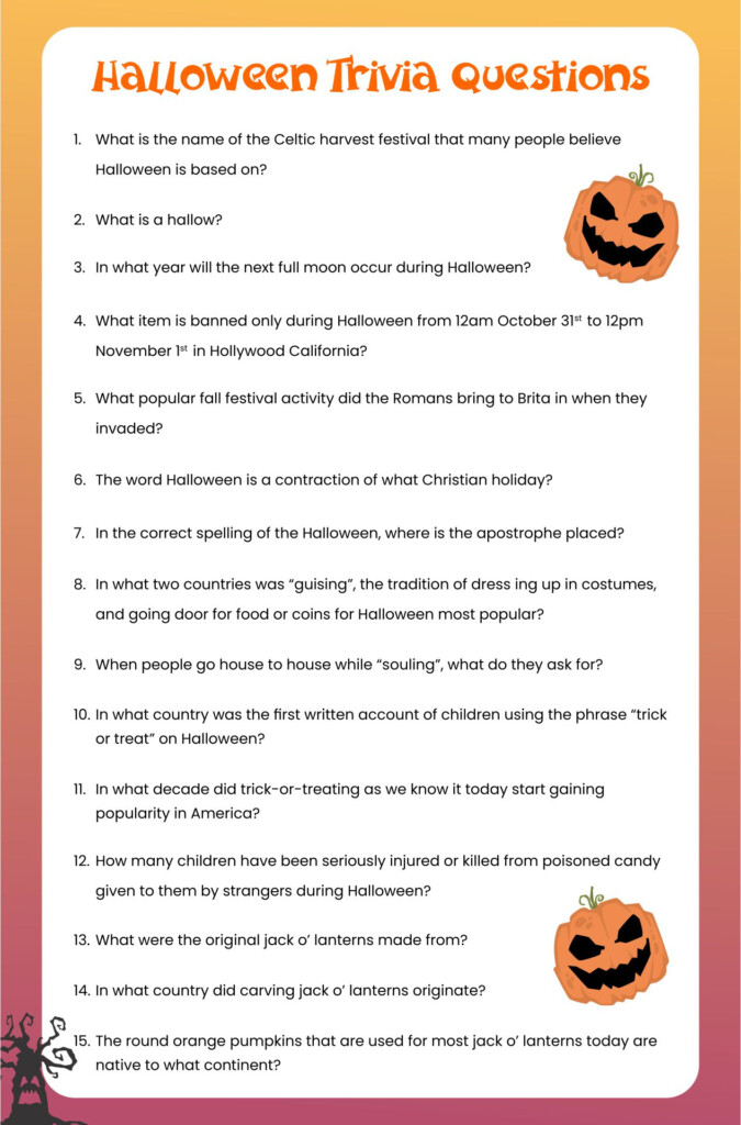 Free Printable Printable Halloween Trivia Questions And Answers