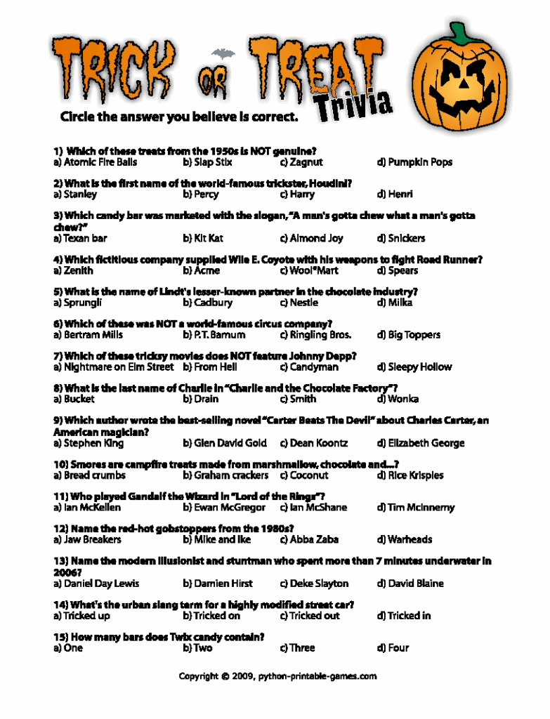 Free Printable Printable Halloween Trivia Questions And Answers