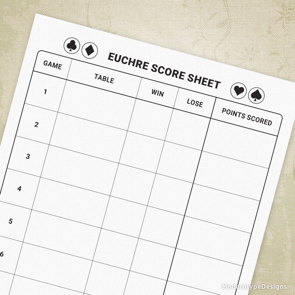 Free Printable Progressive Euchre Score Cards