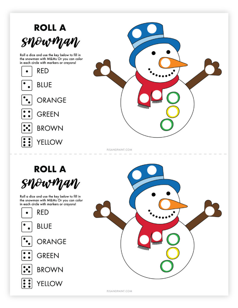 Free Printable Roll A Snowman Game Pjs And Paint