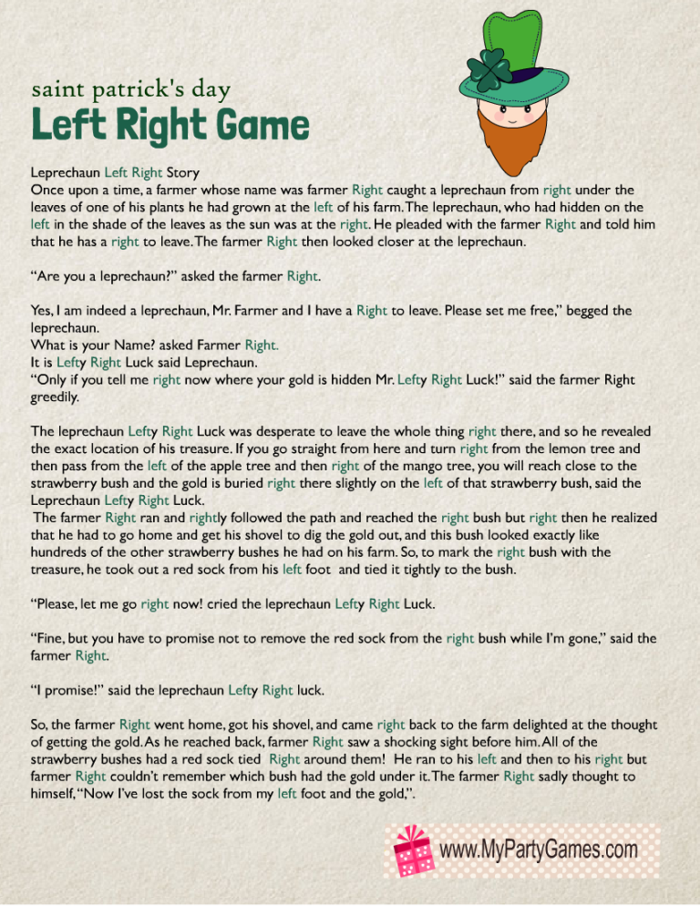 Free Printable Saint Patrick s Day Left Right Story Game