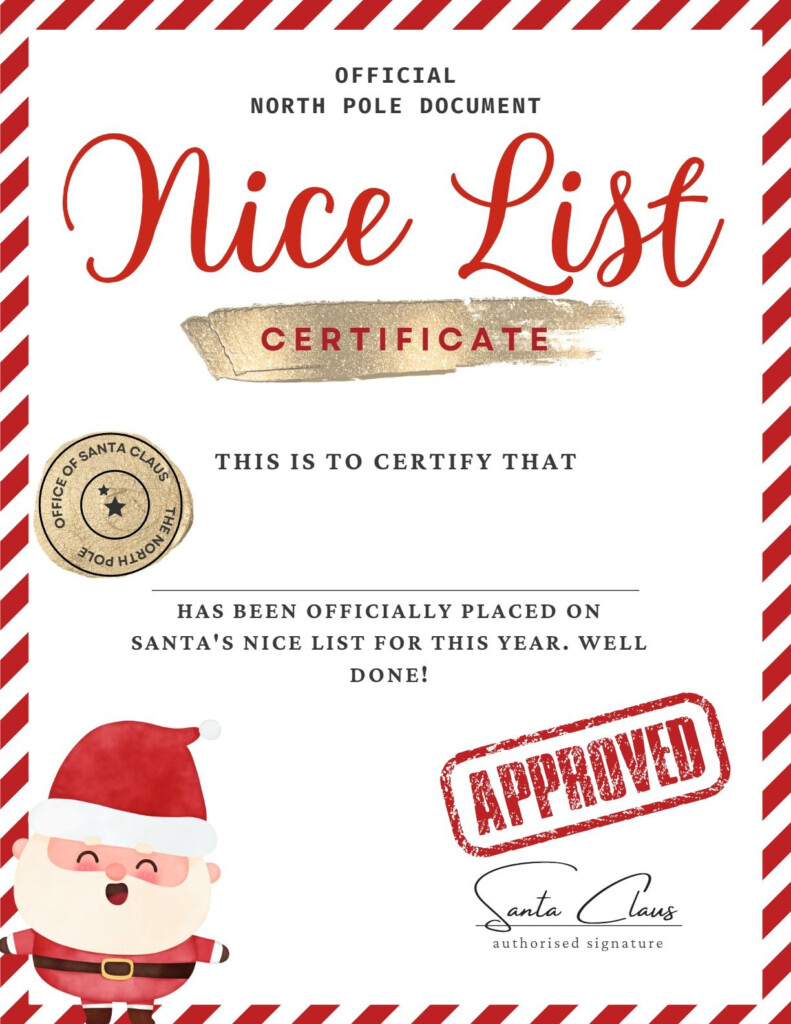 Free Printable Santa Nice List Certificate Printable Educational Posters