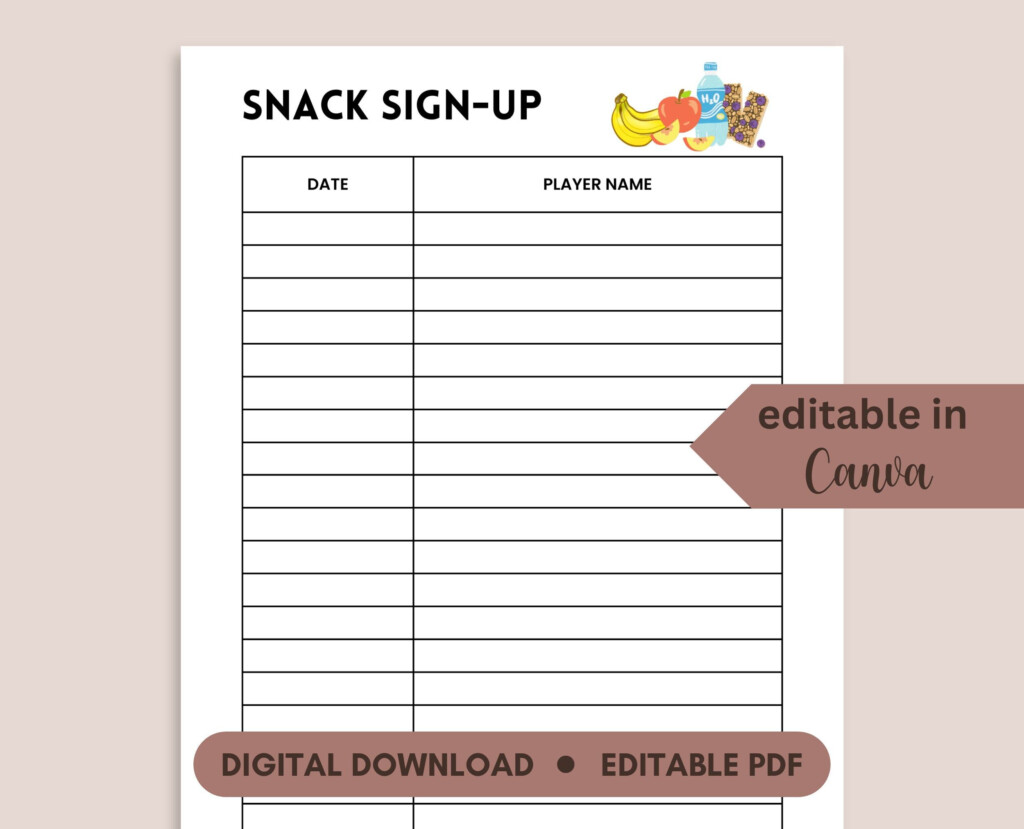 Free Printable Snack Sign Up Sheet