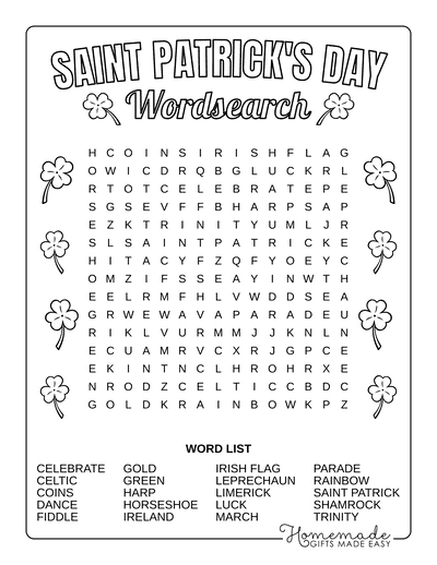 Free Printable St Patrick 39 s Day Word Search Puzzles