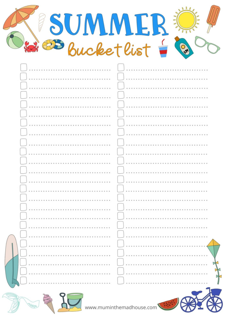 Free Printable Summer Bucket List Template