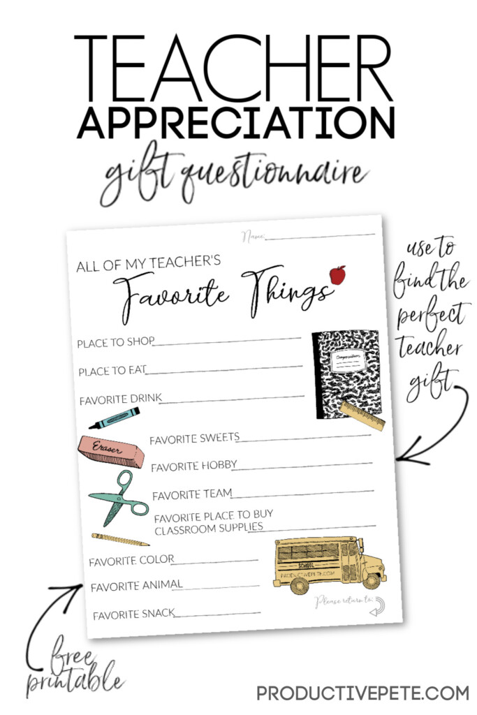 Free Printable Teacher Appreciation Questionnaire