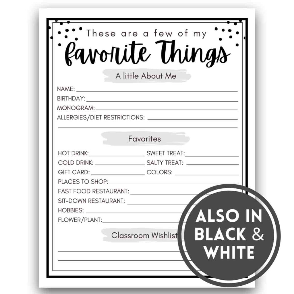 FREE Printable Teacher Favorite Things MindyMakes