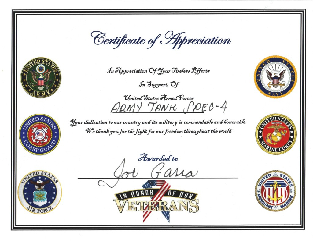 Free Printable Veterans Certificate Of Appreciation Free Templates 