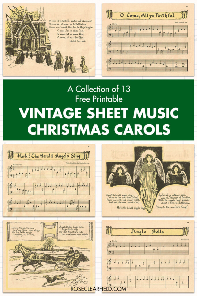 Free Printable Vintage Color Illustration Christmas Carols Rose 