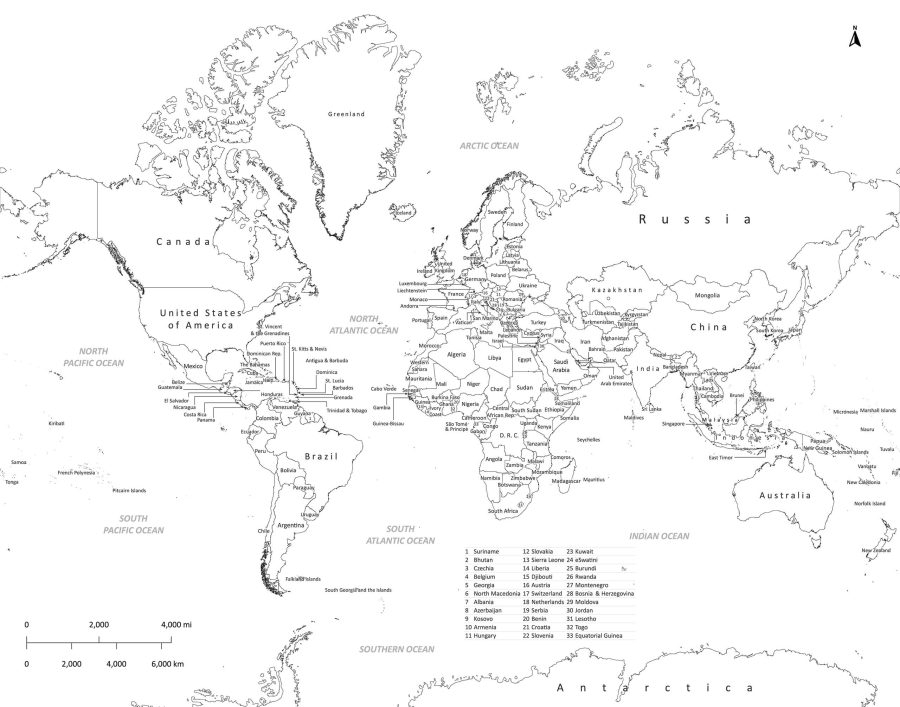 Free Printable World Map With Countries Labeled Black And White 