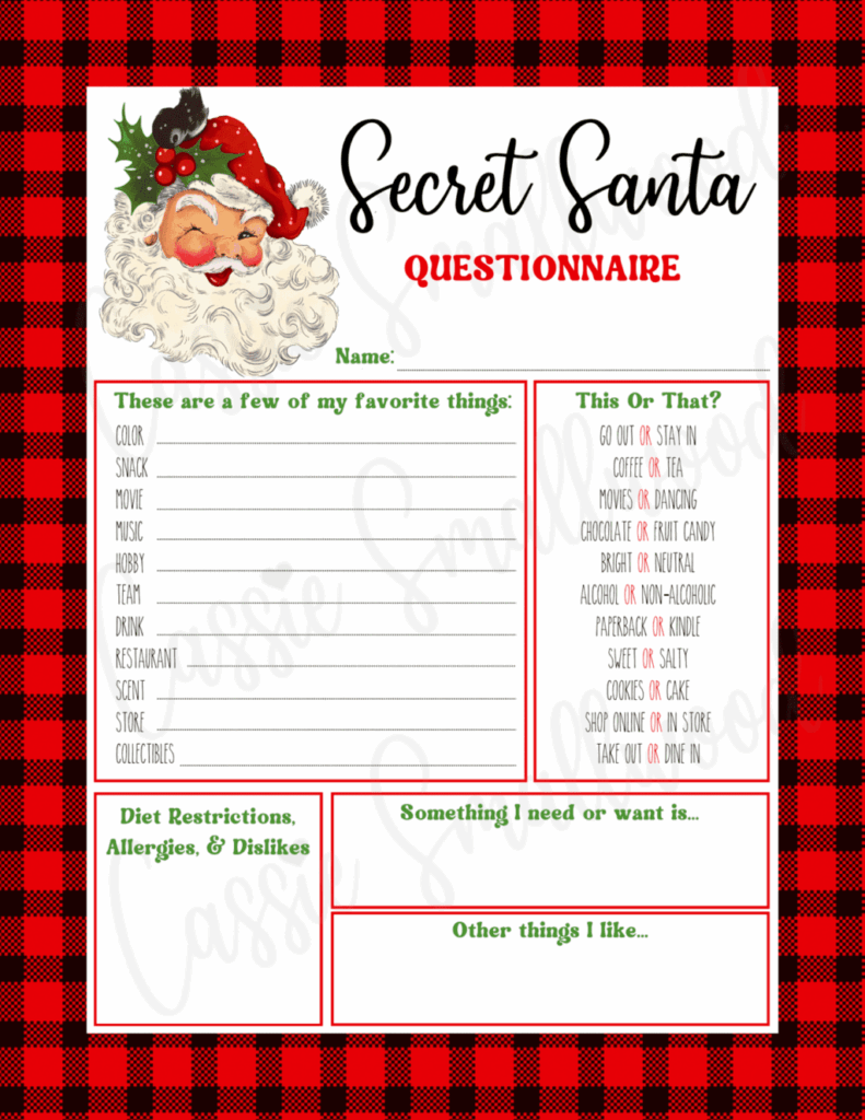 Free Secret Santa Questionnaire Template