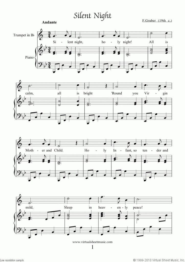 Free Silent Night Sheet Music For Trumpet And Piano PDF 