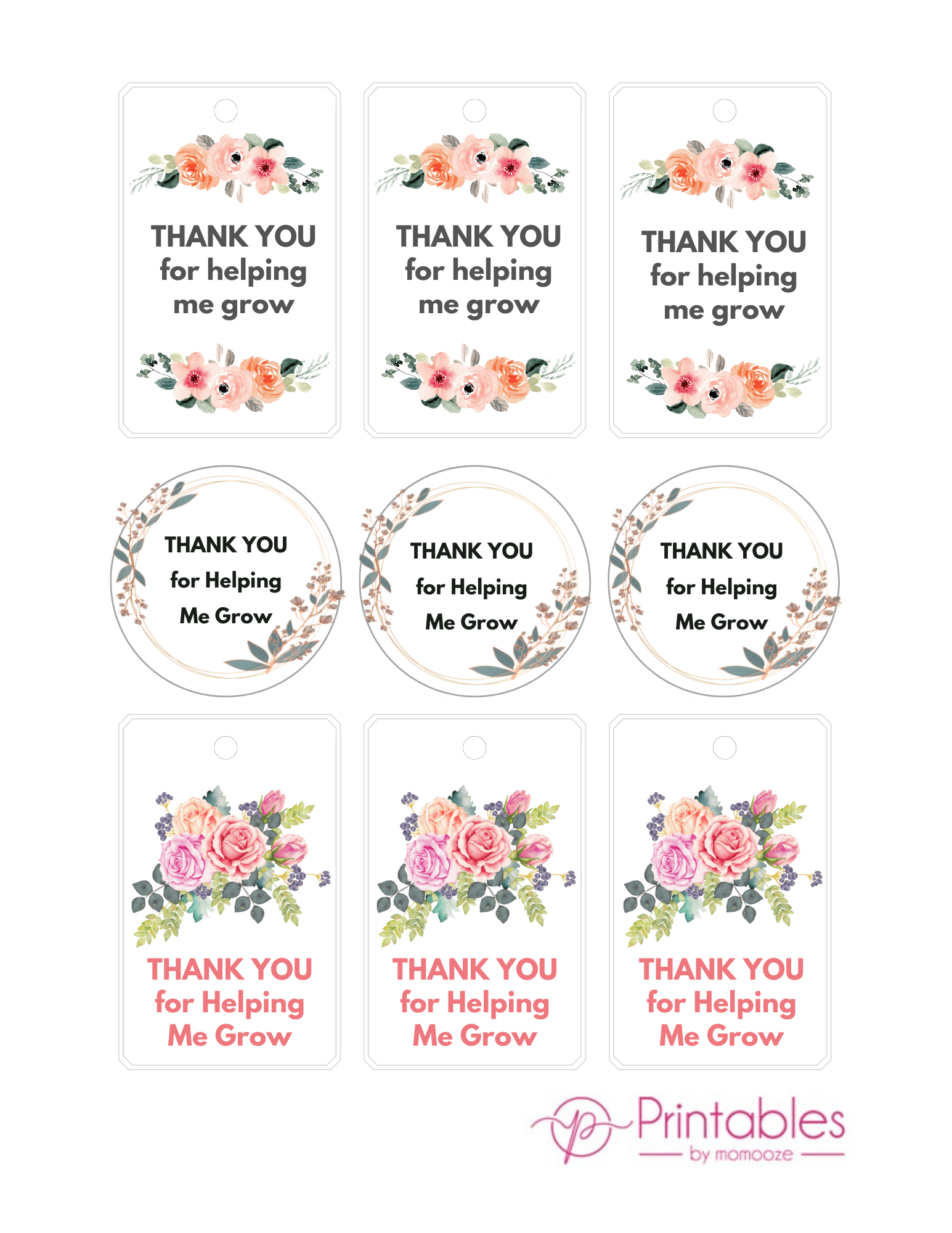 FREE Thank You For Helping Me Grow Printable Cute Tags To Print At Home