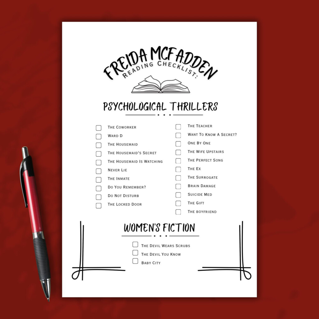 Freida Mcfadden Book List Reading Log Printable Checklist Thriller 