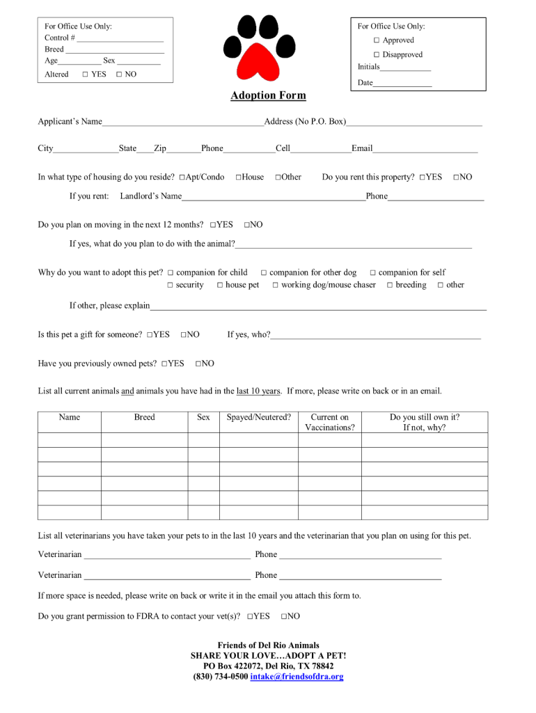 Get The Pet Adoption Form 2020 Fill And Sign Printable Template 