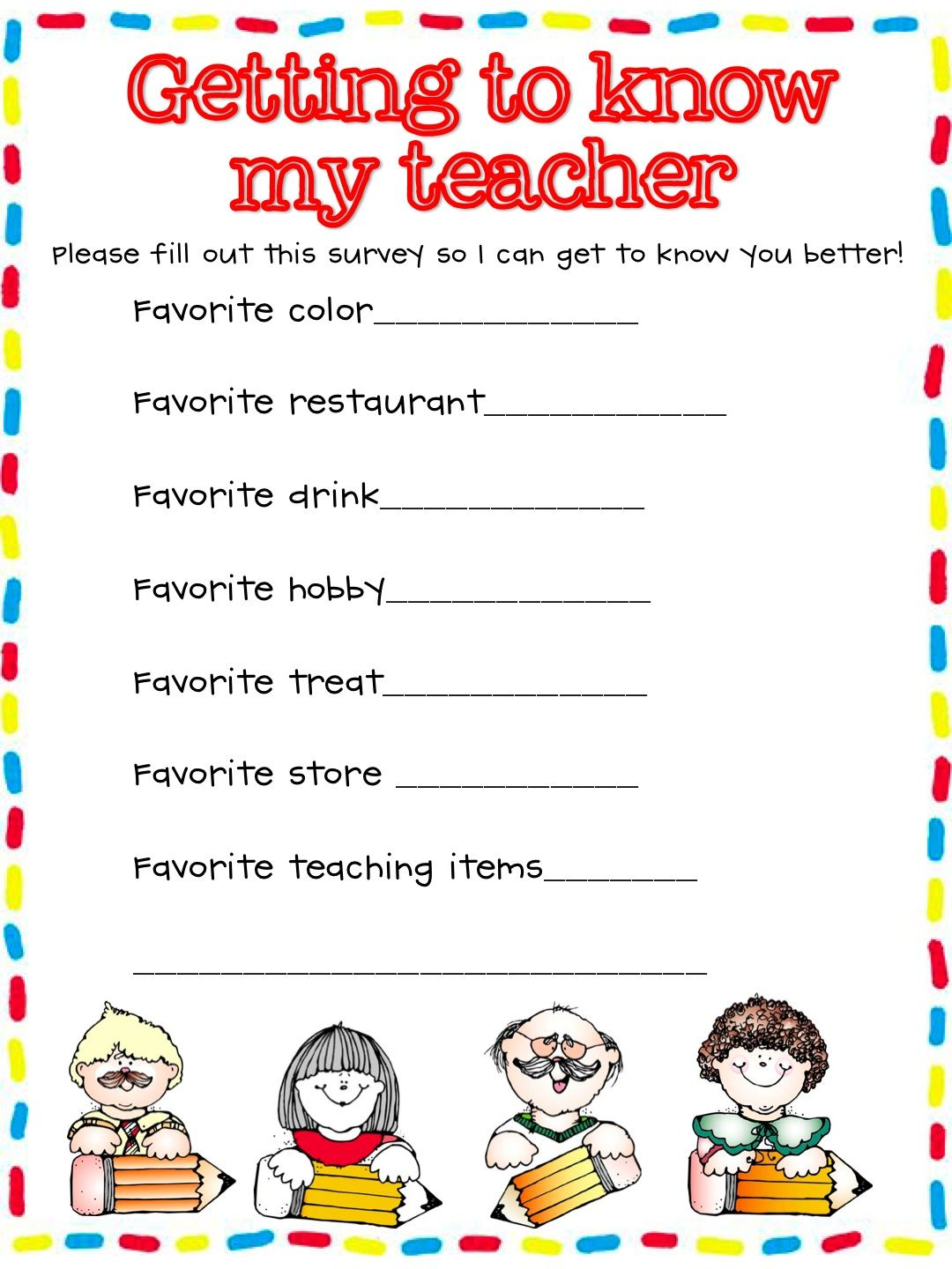 Get To Know Your Teacher Free Printable