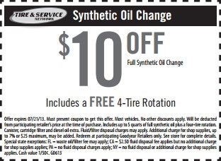 Goodyear Synthetic Oil Change Coupon For June July 2013 Oil Change