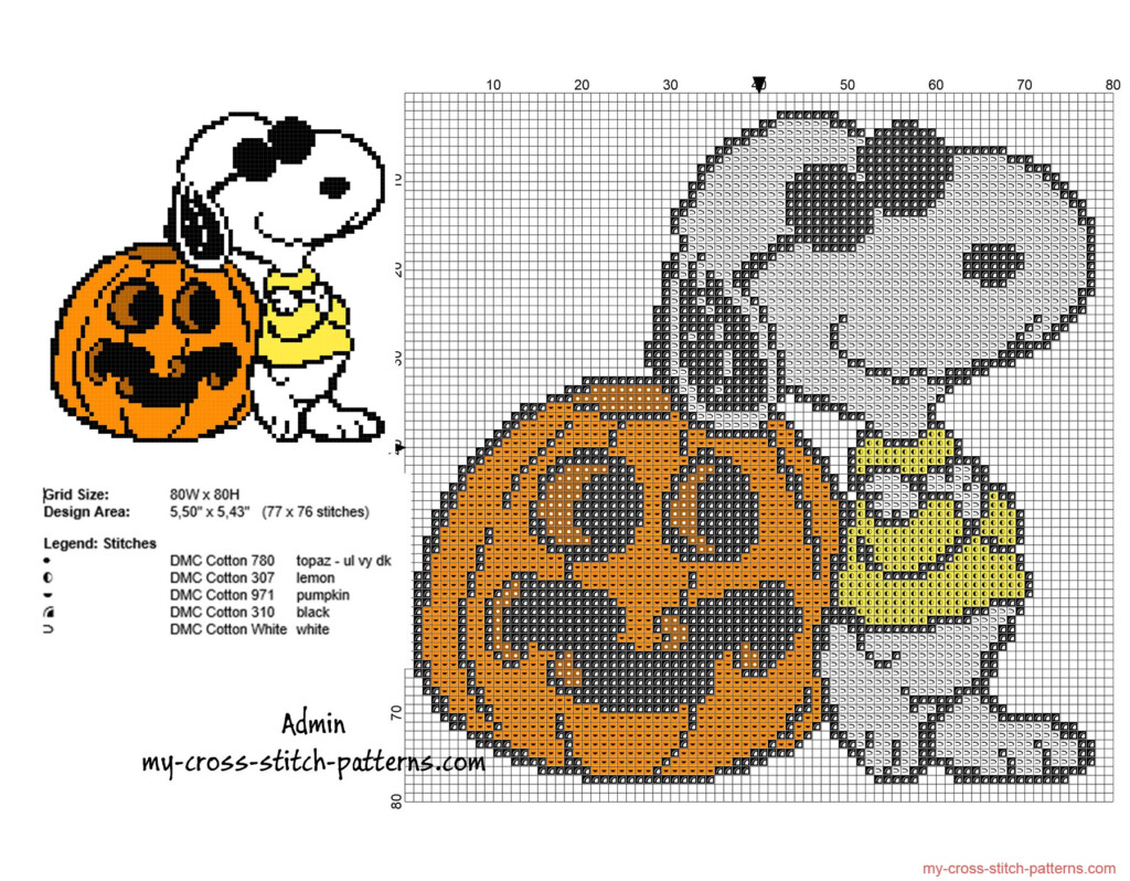 Halloween Snoopy With A Pumpkin Free Small Cross Stitch Pattern Free 