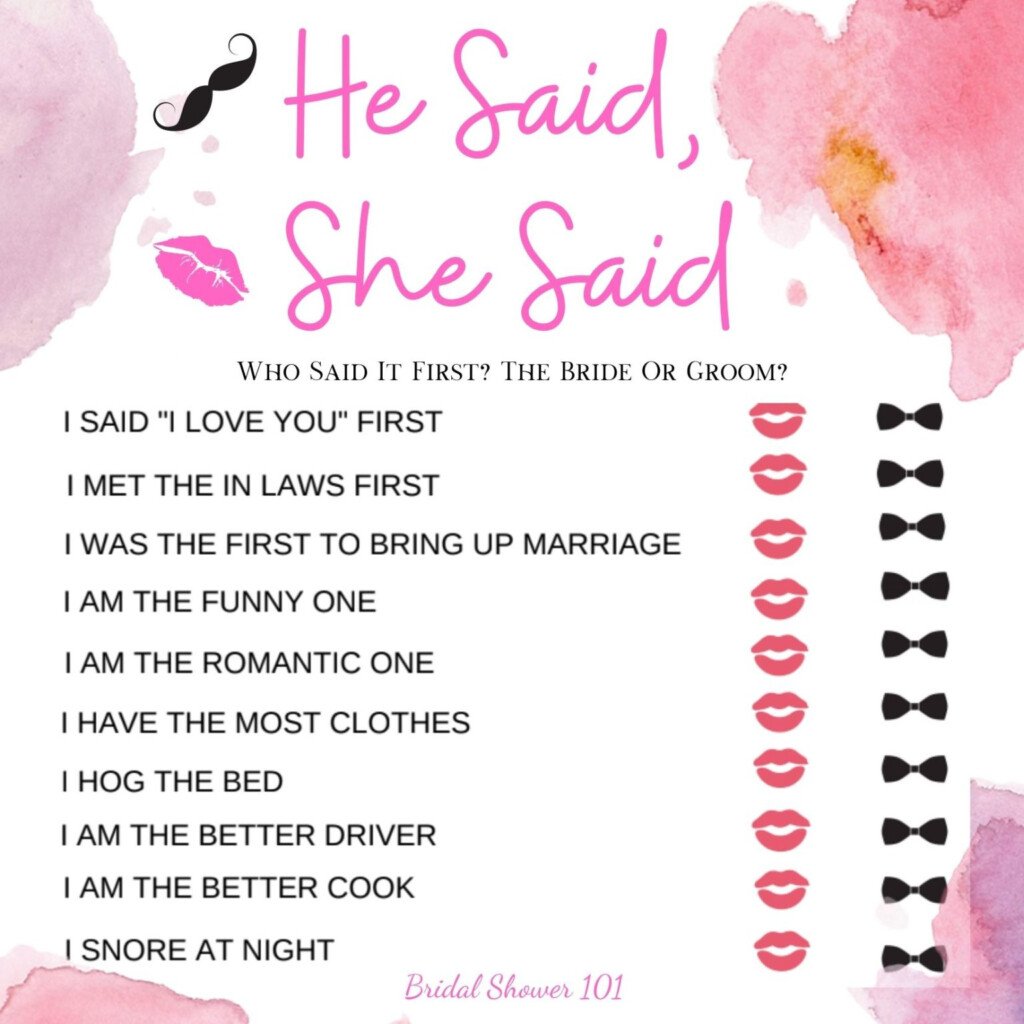 He Said She Said Game For Bridal Shower FREE Bridal Shower 101