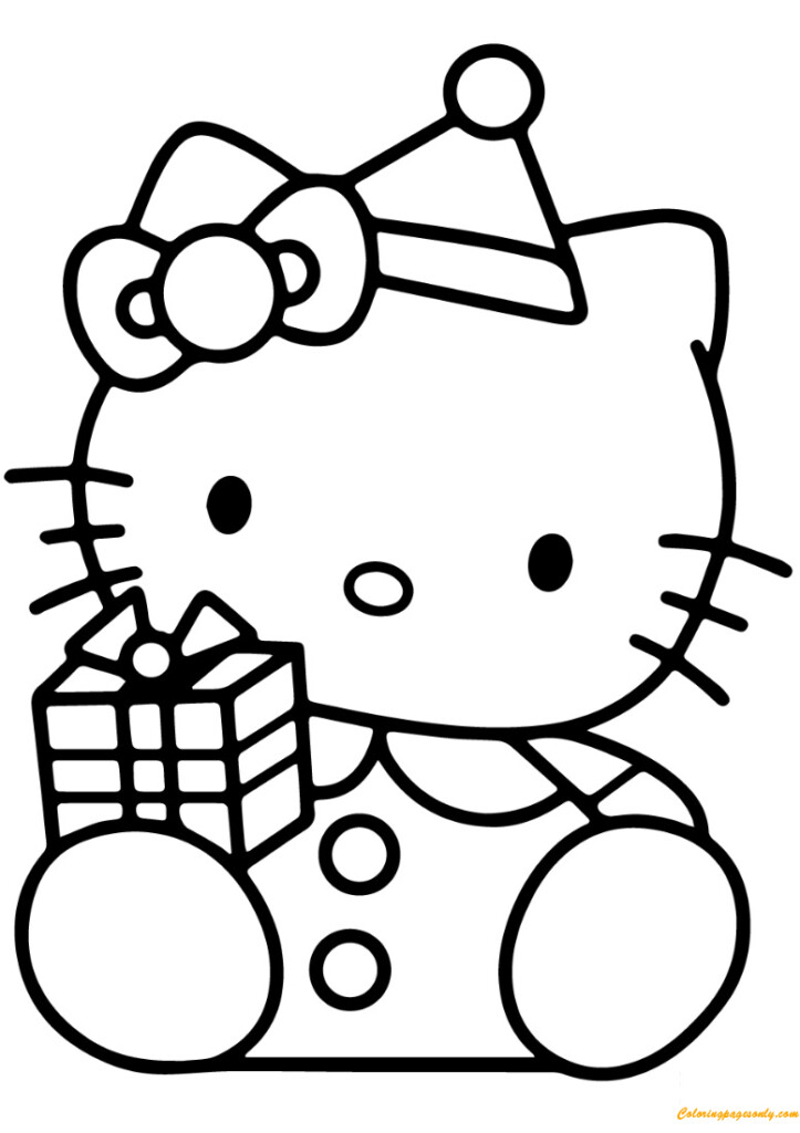 Hello Kitty With Christmas Gift Box Coloring Page Free Coloring Pages 