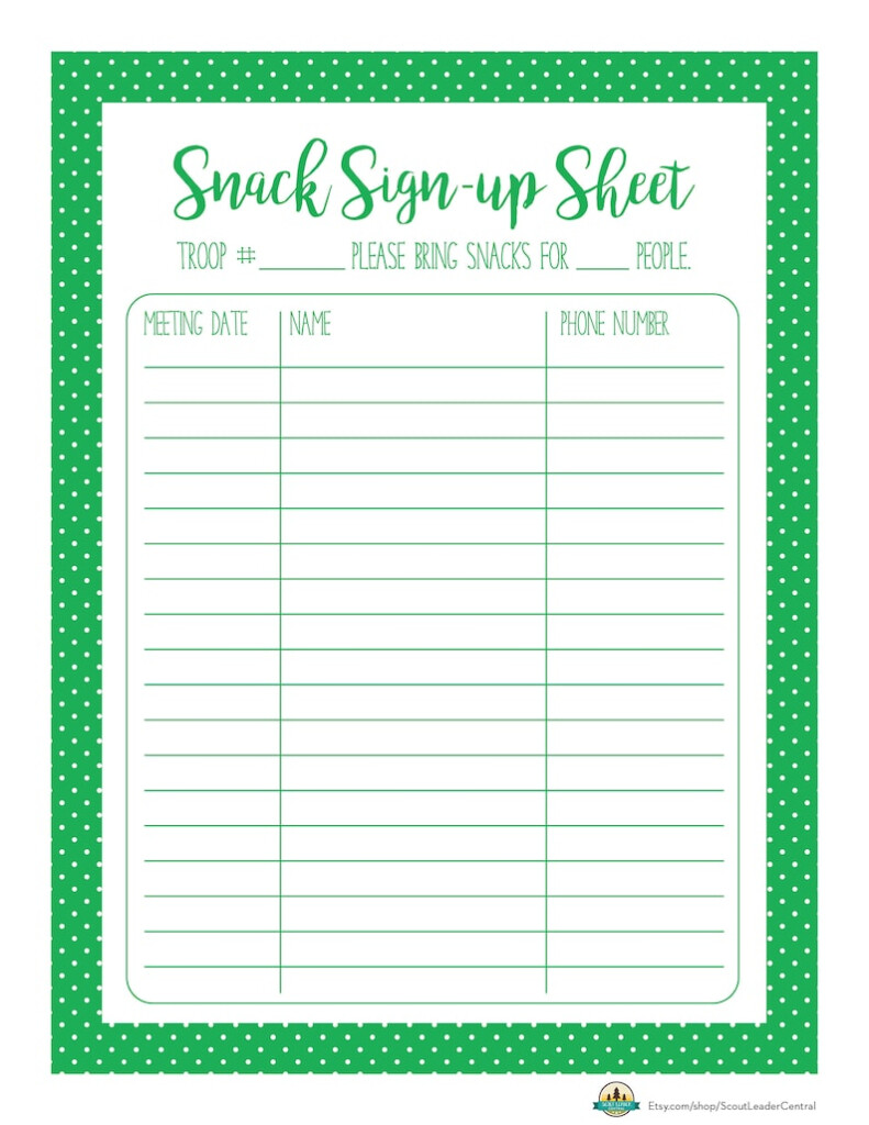 Instant Download Snack Sign up Sheet In Green Editable Etsy