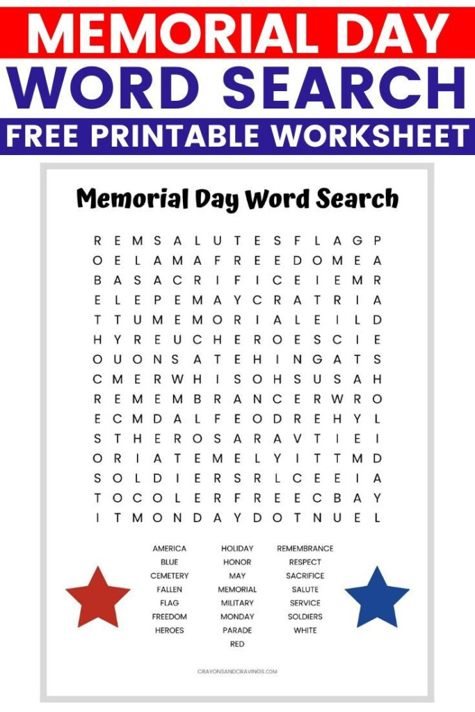 Memorial Day Word Search Free Printable With 22 Words