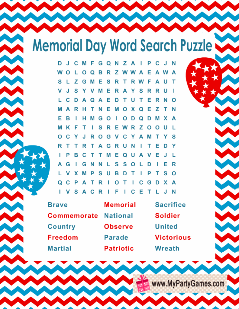 Memorial Day Word Search Printable Puzzles Memorial Day Word Search 