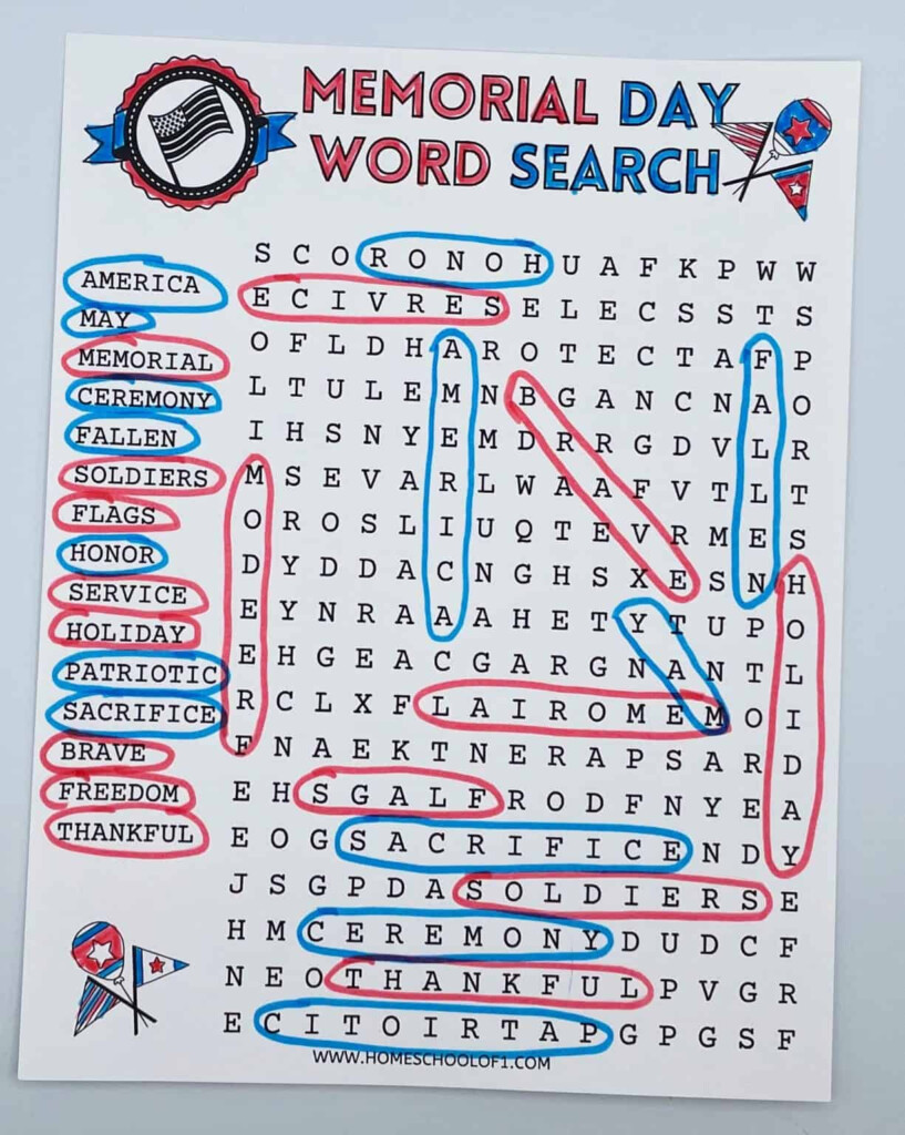 Memorial Day Word Search The Kids Will Love free Printable 