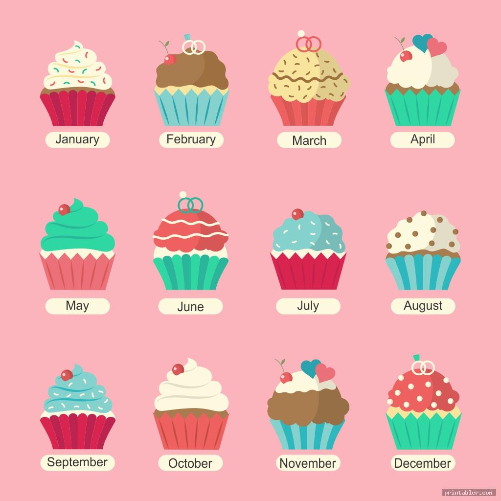 Monthly Birthday Month Cupcakes Printables Printable Templates