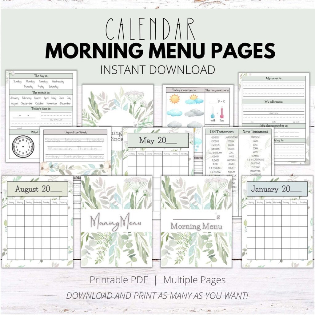 Morning Menu Pages Homeschool Morning Menu Calendar Pages Etsy