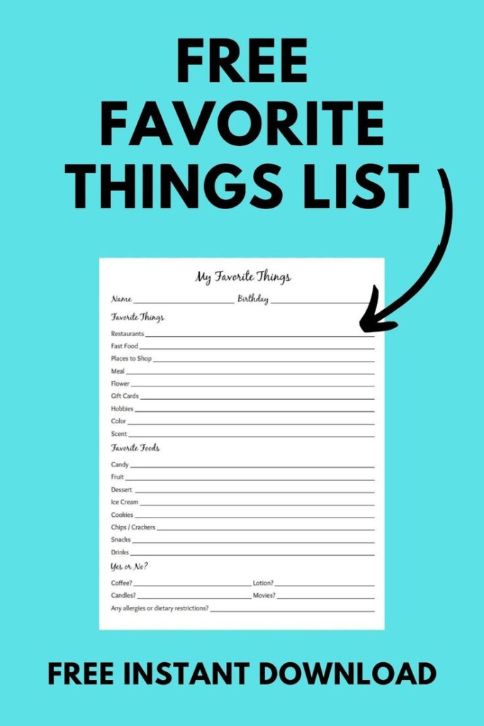 My Favorite Things List Free Printable Gift Ideas For Teachers