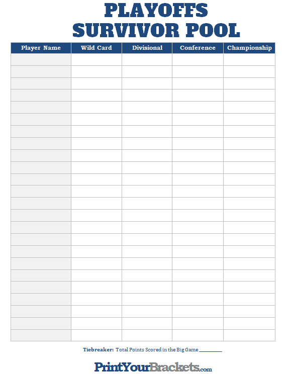 NFL Playoff Survivor Pool Printable Playoff Eliminator Pool