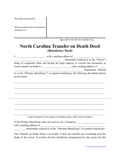 North Carolina Transfer On Death Deed Form Fill Out Sign Online And