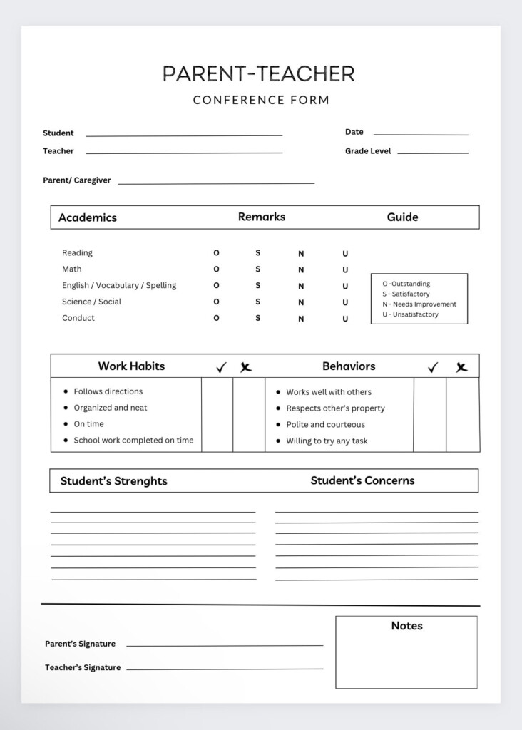 Parent Teacher Conference Form teacher Planner teacher Agenda parent 