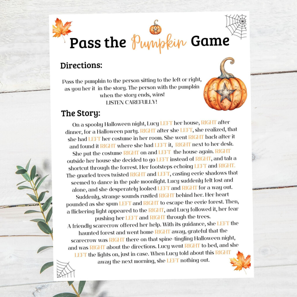 Pass The Pumpkin Game Halloween Printable Left Right Game Party Games 