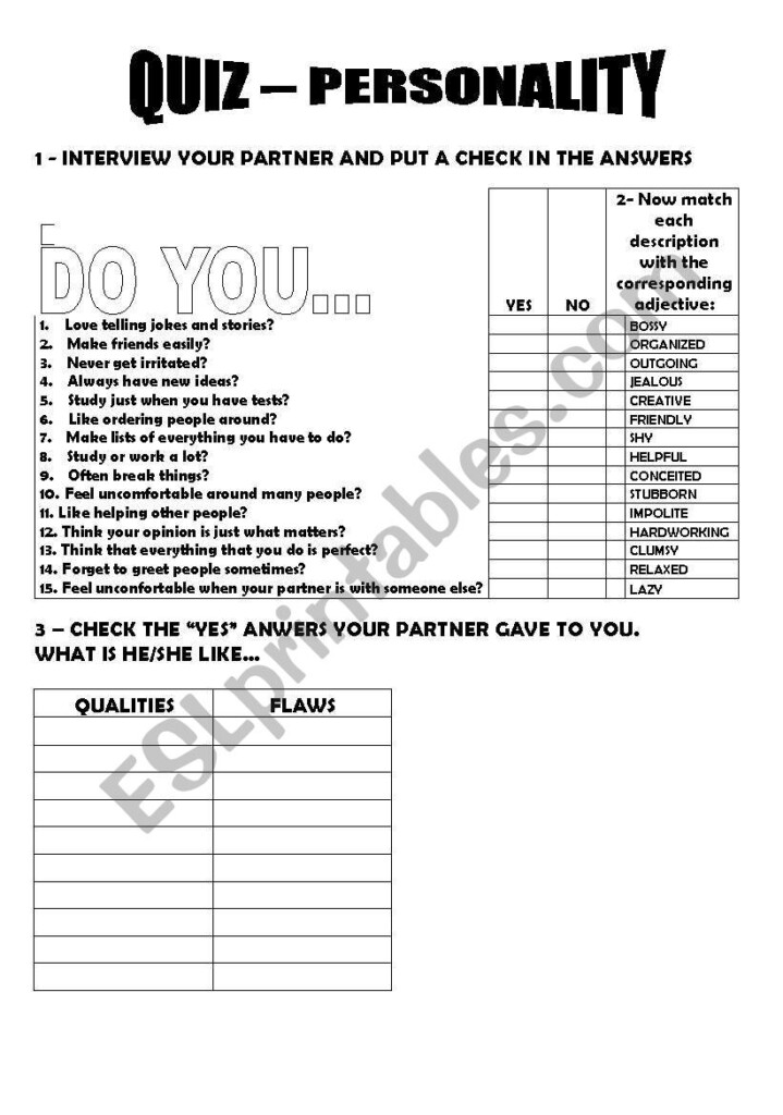 Personality Quiz Free Printable