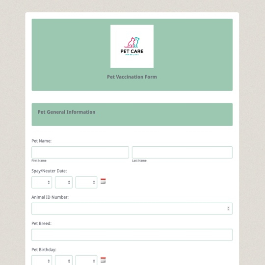 Pet Vaccination Form Template Formstack