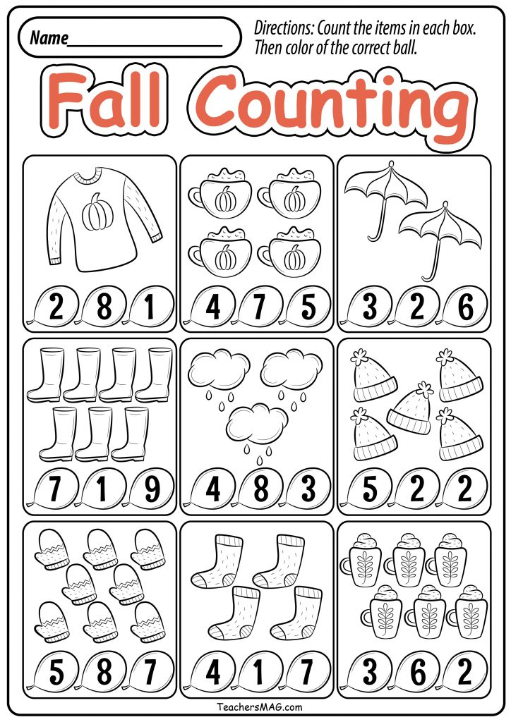 Preschool Fall Math Worksheets TeachersMag