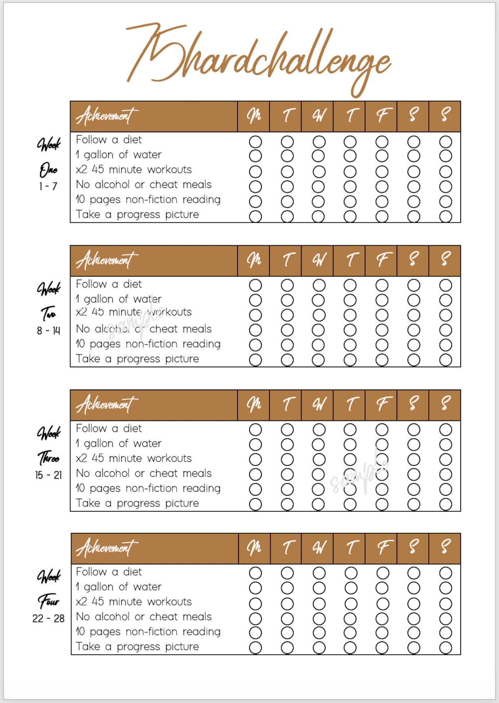 Printable 75 Hard Challenge Habit Tracker Checklist Etsy
