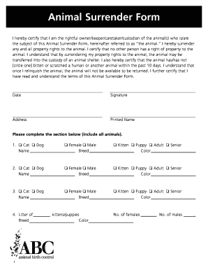 Printable Animal Surrender Form Fill Online Printable Fillable 