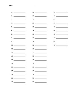 Printable Answer Sheets
