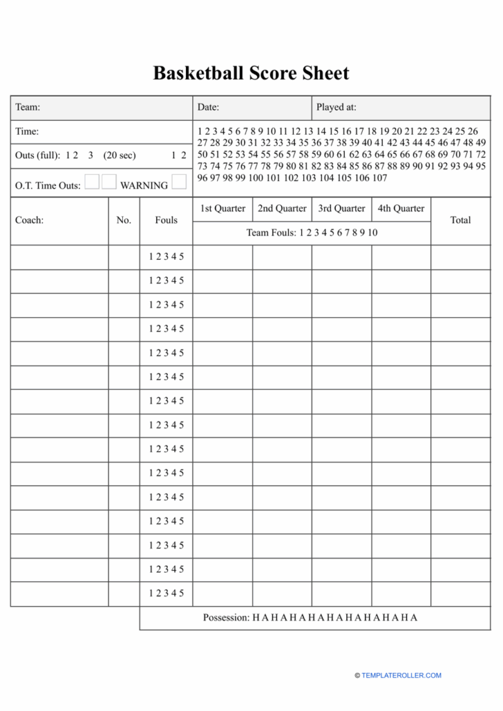Printable Basketball Score Sheet