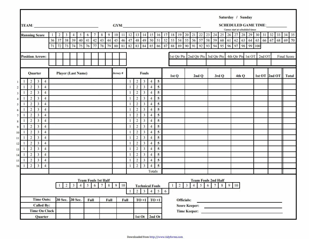 Printable Basketball Score Sheet Free