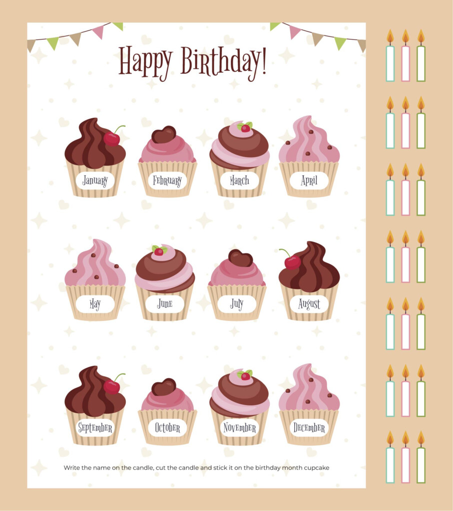 Printable Birthday Month Cupcakes