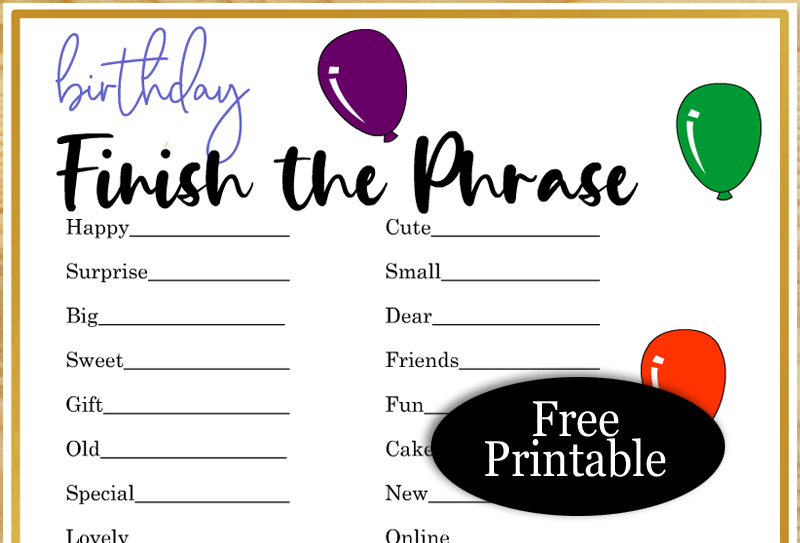 Printable Birthday Party Games
