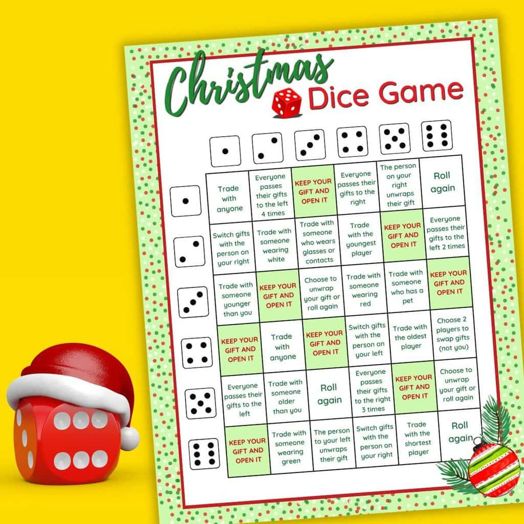 Printable Christmas Gift Exchange Dice Game Printable Free Templates