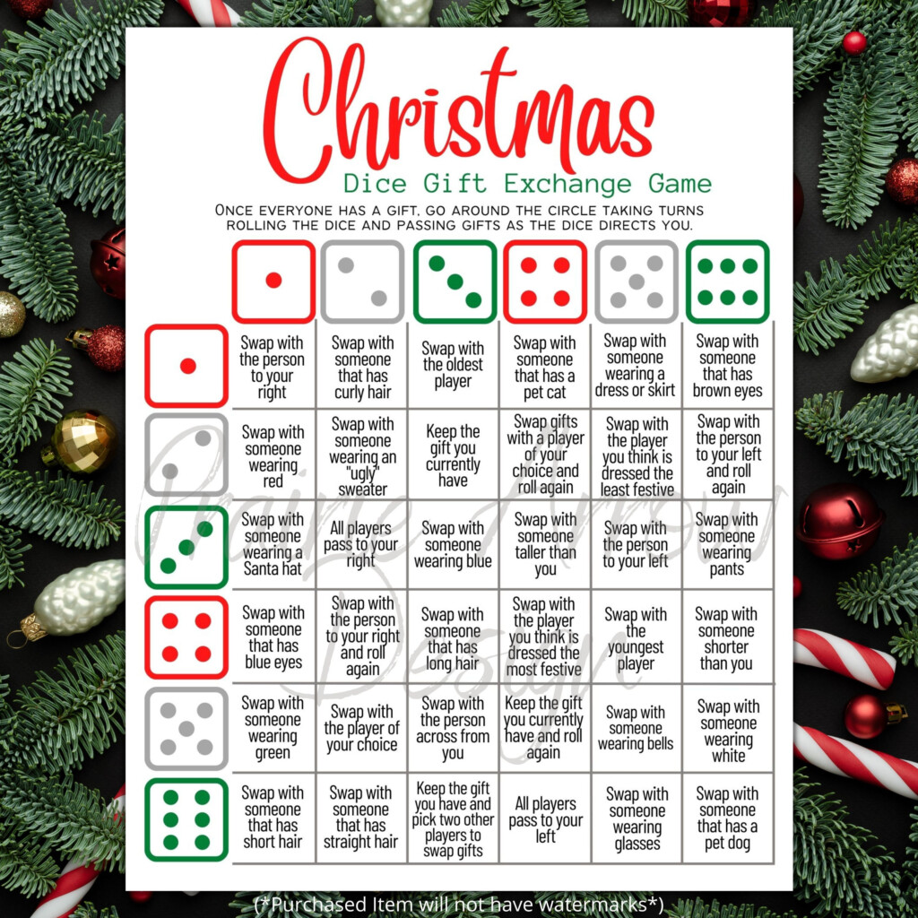 Printable Christmas Gift Exchange Dice Game Printable Free Templates
